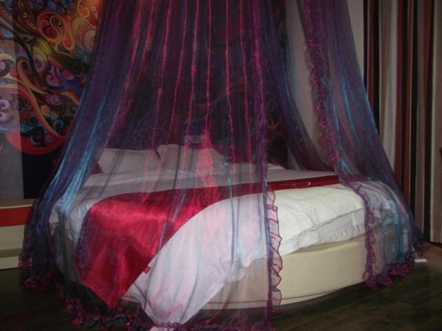 una cama con una cortina encima en Thank Inn Chain Hotel Shandong Binzhou Bus Station en Binzhou
