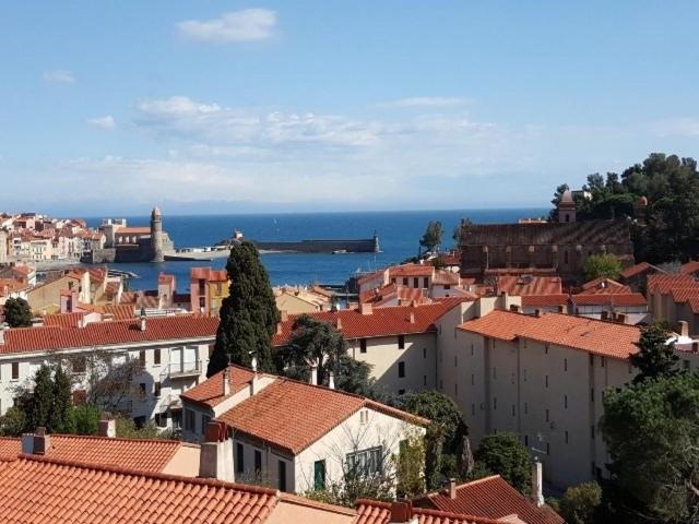 - une vue sur la ville avec ses bâtiments et l'océan dans l'établissement 5VSE-LAM56 Appartement avec vue sur la baie, à Collioure