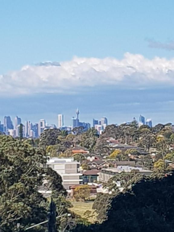 uitzicht op een stad met gebouwen op een heuvel bij Macquarie Park Paradise-City View in Sydney