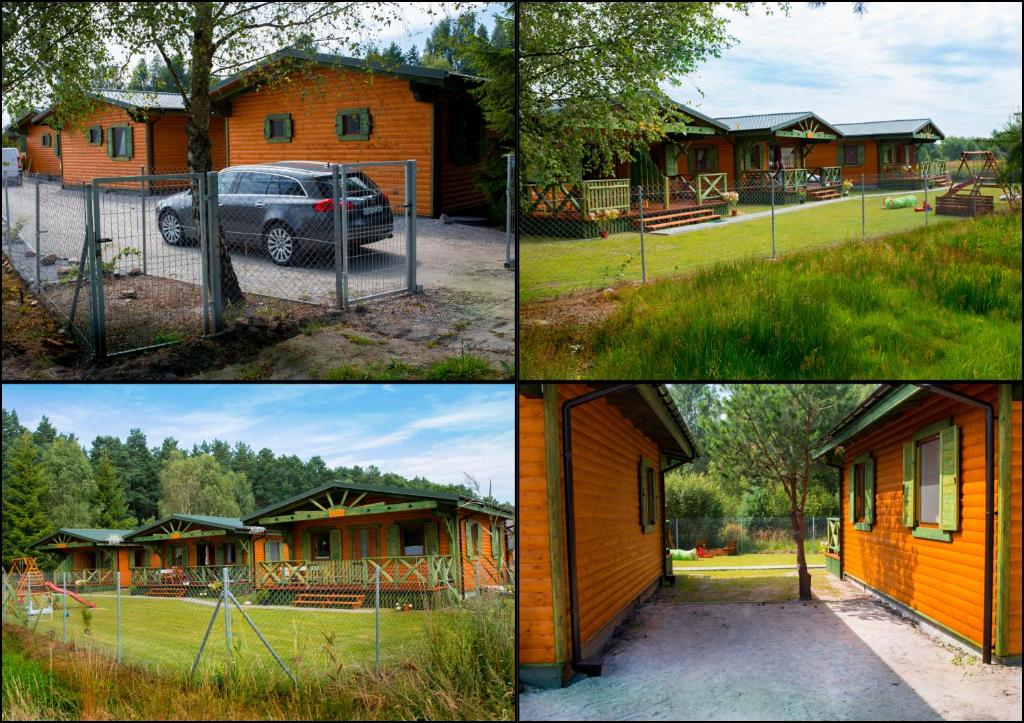 een groep van vier foto's van een hut bij Domek nad jeziorem/Seehaus 3 (Sławno/Łętowo) in Łętowo