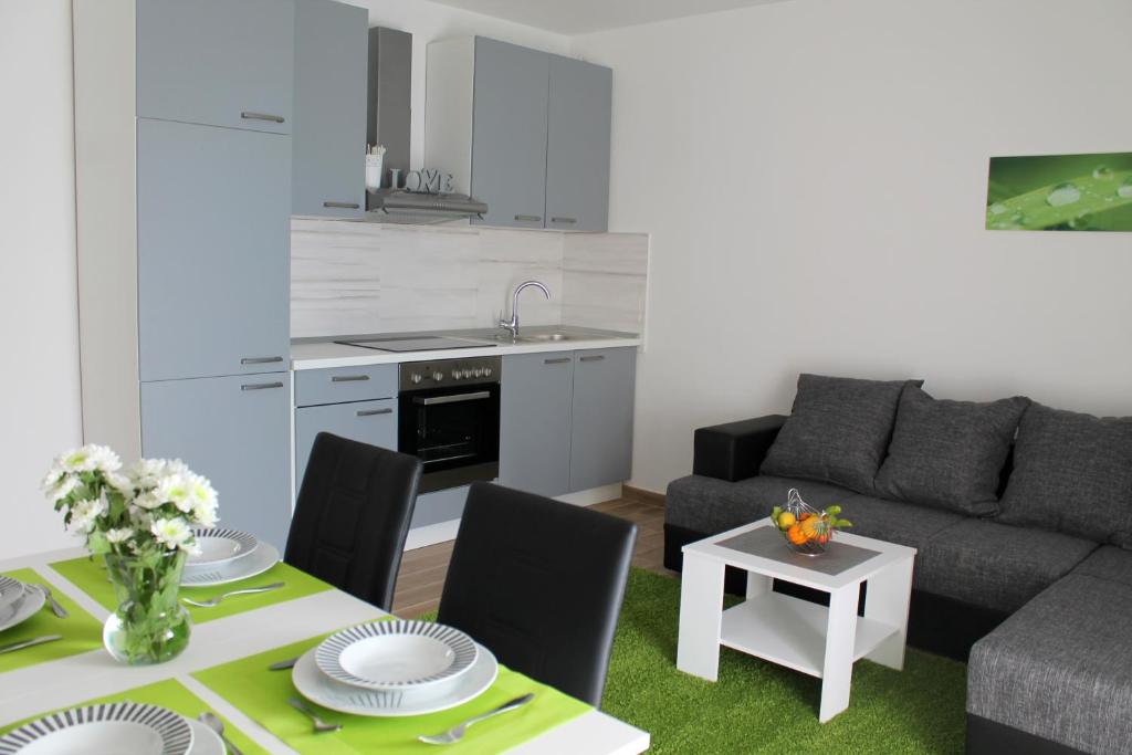 Kuchyň nebo kuchyňský kout v ubytování Apartments Tea