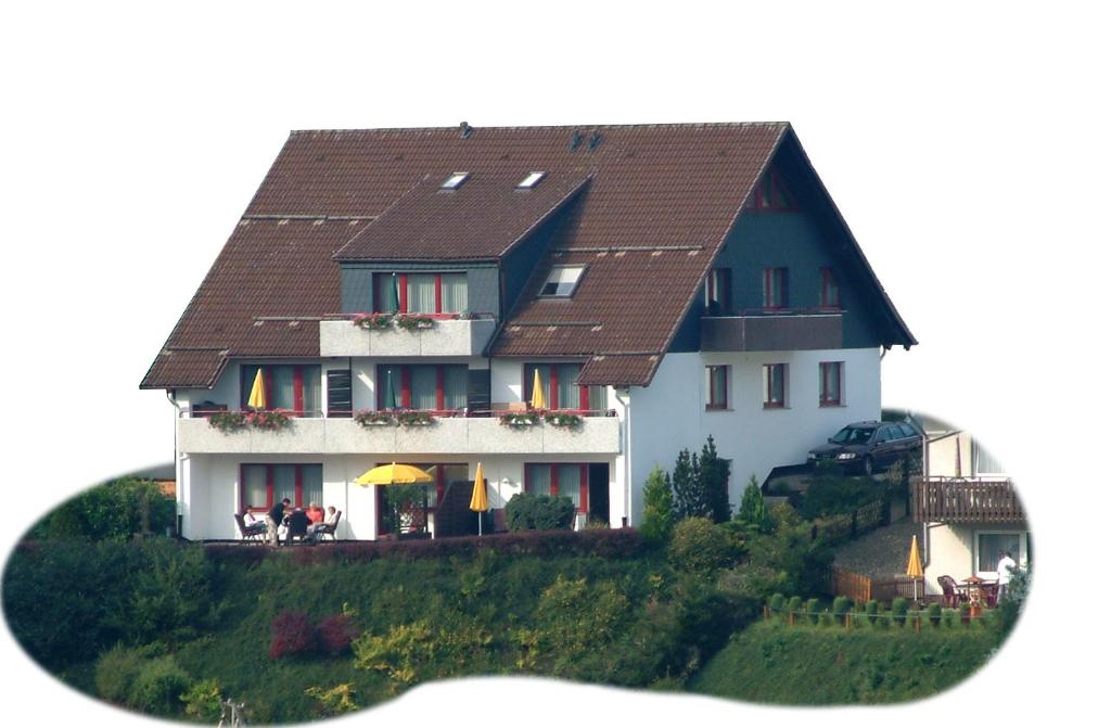 une grande maison avec un toit brun dans l'établissement Haus Reimann, à Altenau