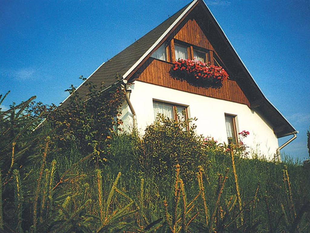 uma casa com uma janela com uma caixa de flores em Ferienhaus Amarell em Breitenbach