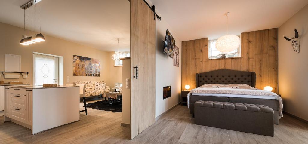 Kuchyň nebo kuchyňský kout v ubytování Ferienwohnungen und Zimmer Hof Holtmann