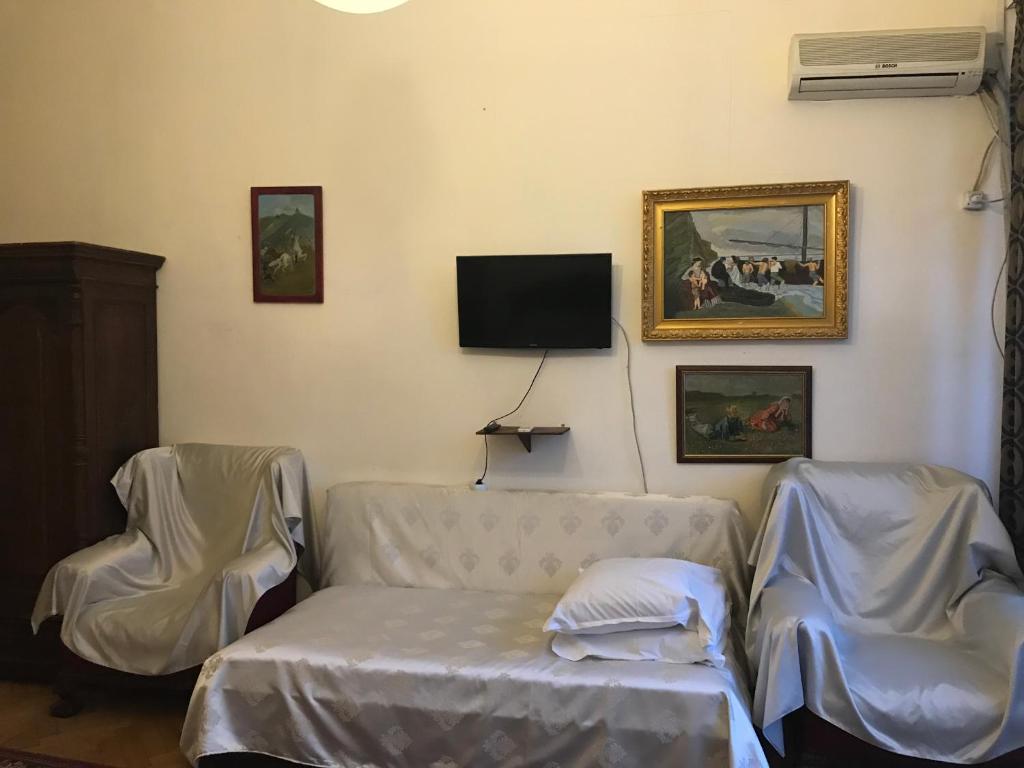 TV a/nebo společenská místnost v ubytování Gutsa Artists Mini-Hotel