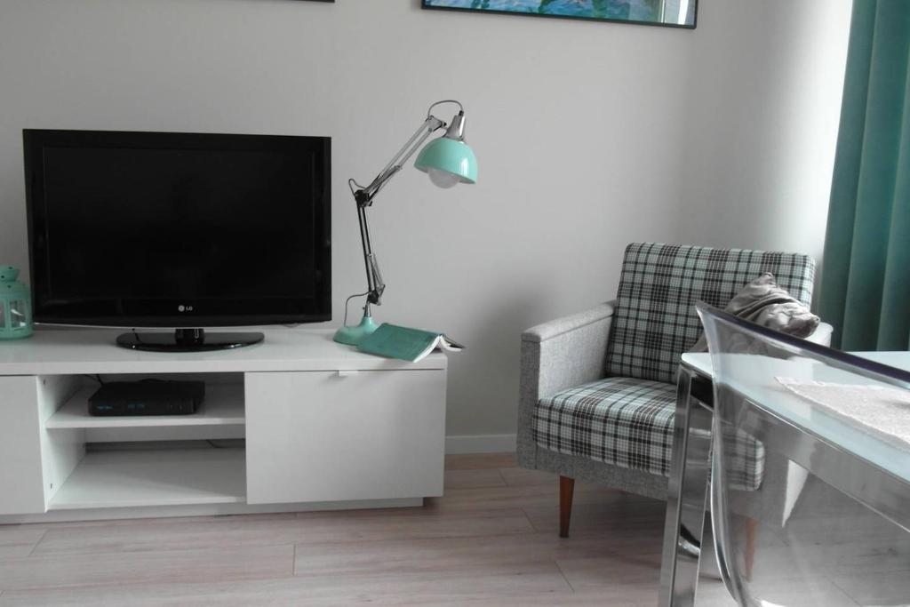 Televízia a/alebo spoločenská miestnosť v ubytovaní Apartament MODERN SCANDI Waszyngtona