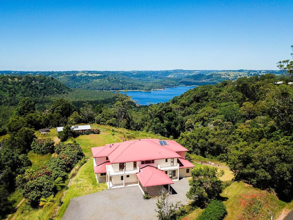 an overhead view of a house with a pink roof at Lemon Grove in Montville