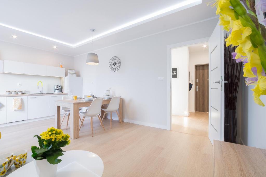 Kuchyňa alebo kuchynka v ubytovaní Rajska Apartament- Gdańsk