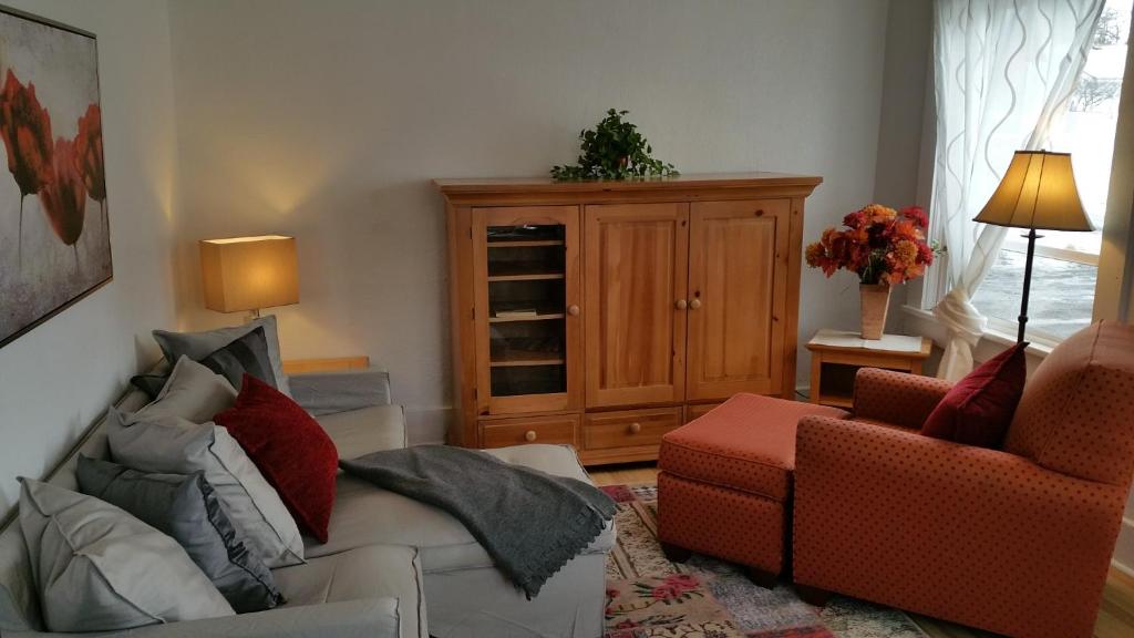 sala de estar con sofá y armario en Super Cute Smarthouse Near Lake, OIT,Hospital Wifi en Klamath Falls
