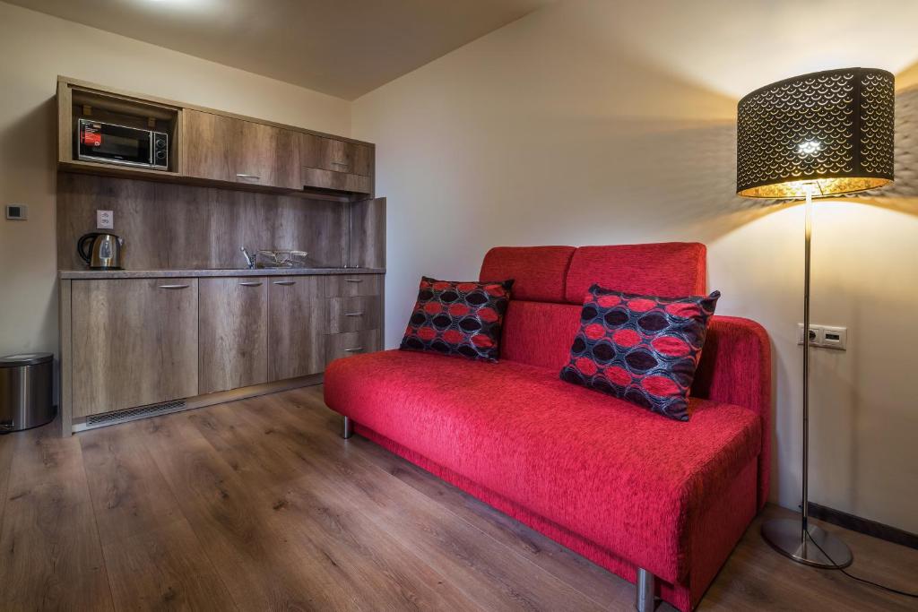 Kuchyň nebo kuchyňský kout v ubytování Apartmány Termál
