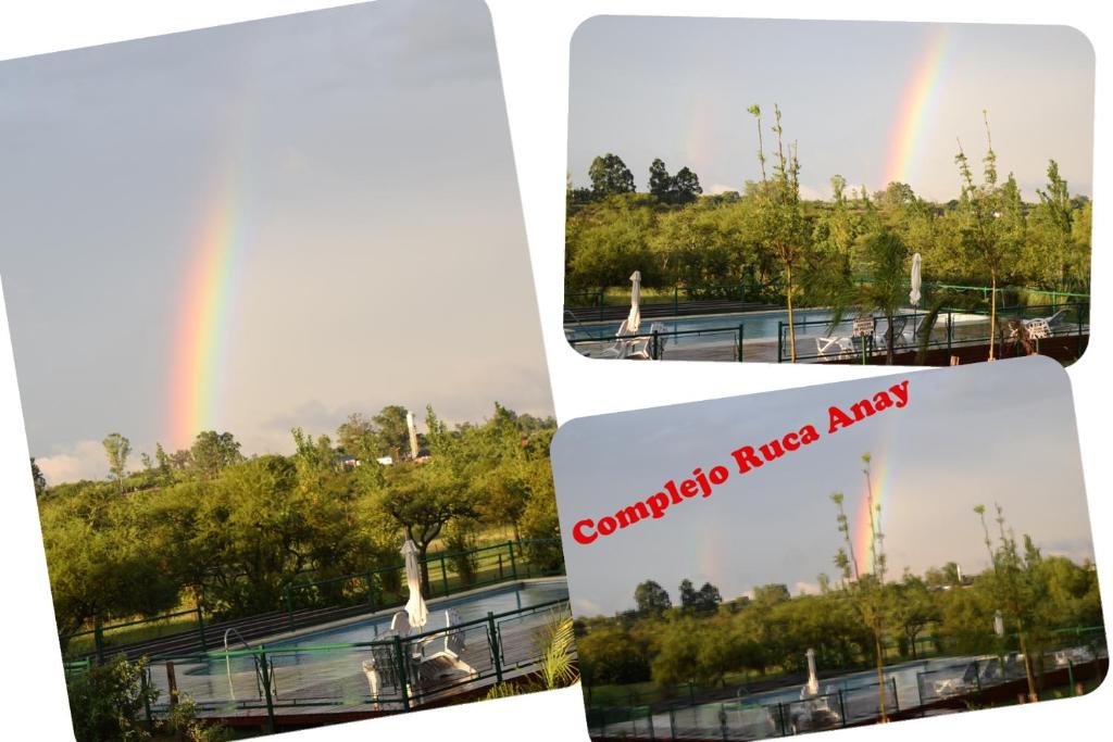 un collage de dos fotos de un arco iris en Complejo Ruca Anay (Casa de amigos) en San José