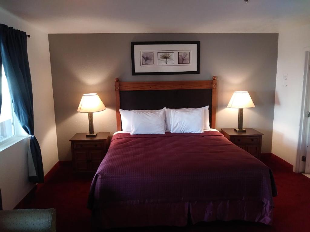 a bedroom with a bed and a lamp at Western Lodge Phoenix Airport/Downtown in Phoenix