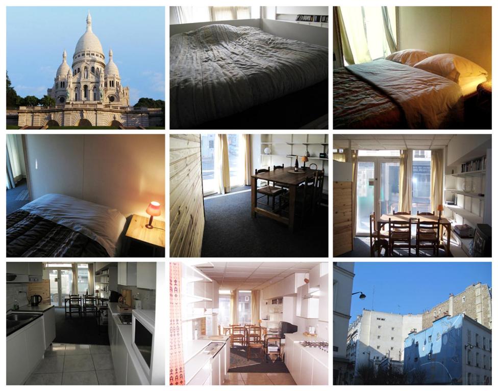 un collage de photos de chambres et de bâtiments différents dans l'établissement Friendly Budget-Studio 35m2 Paris Montmartre, à Paris