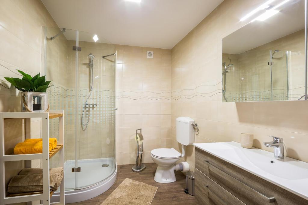 Koupelna v ubytování Apartments Planina pod Sumikom