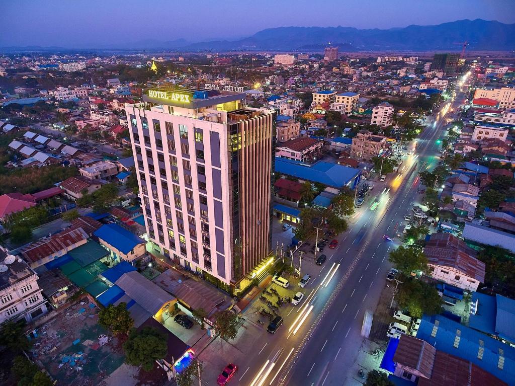 an overhead view of a city at night at Hotel Apex in Mandalay