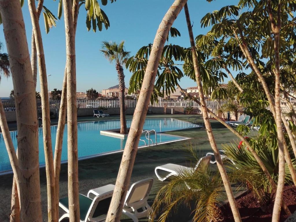 a view of the pool from the resort at Residencial Los Martines in El Médano