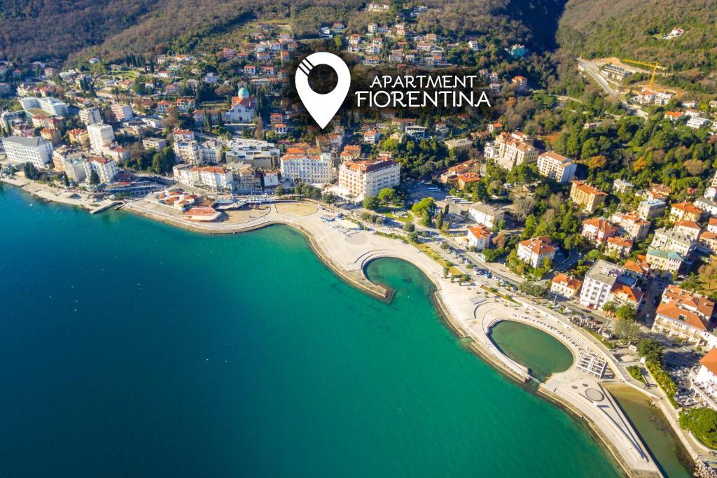 an aerial view of a city next to the water at Apartment Fiorentina in Opatija