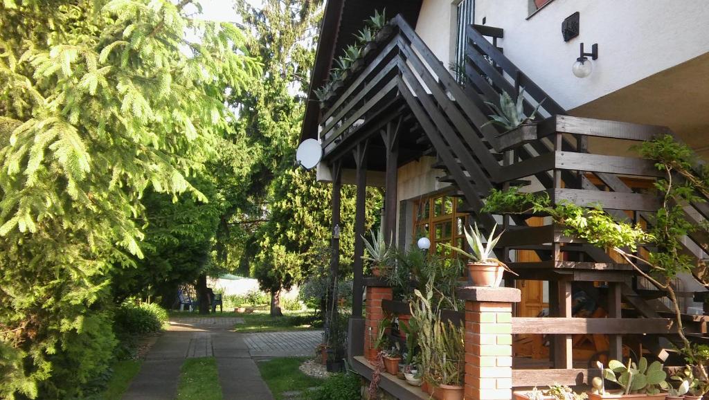 Una casa con plantas a un lado. en Agave Apartman, en Velence