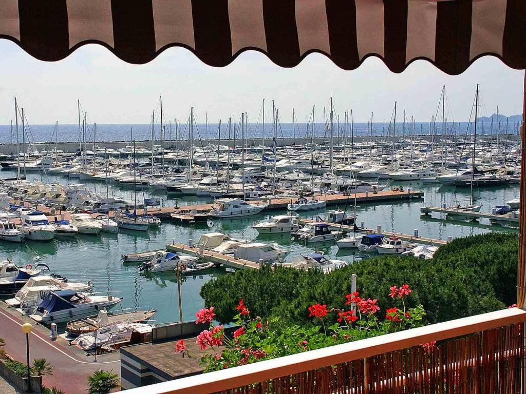 un puerto deportivo lleno de muchos barcos en el agua en Hotel Ancora Riviera, en Lavagna