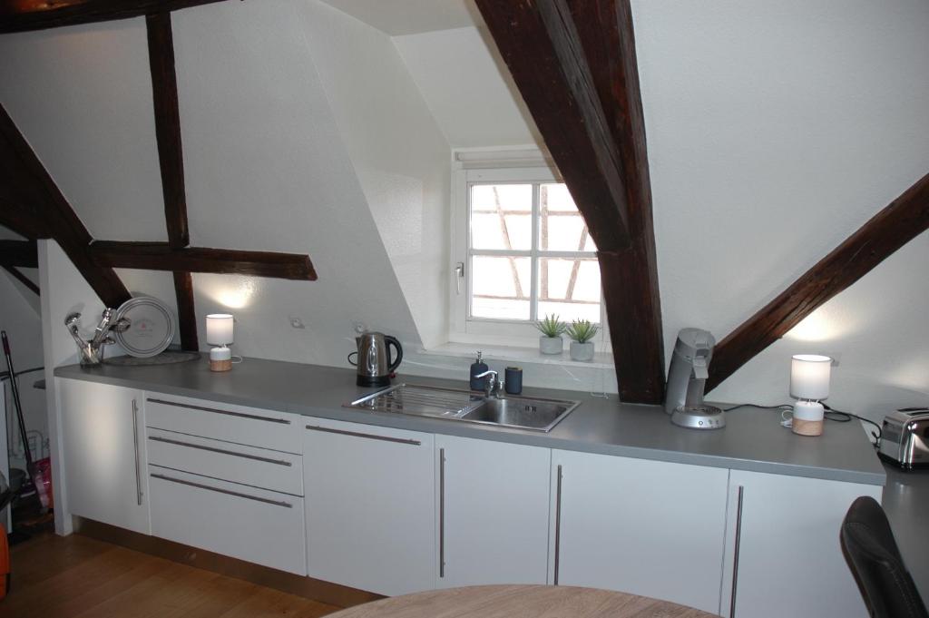 a kitchen with a sink and a window at appartement à Colmar in Colmar