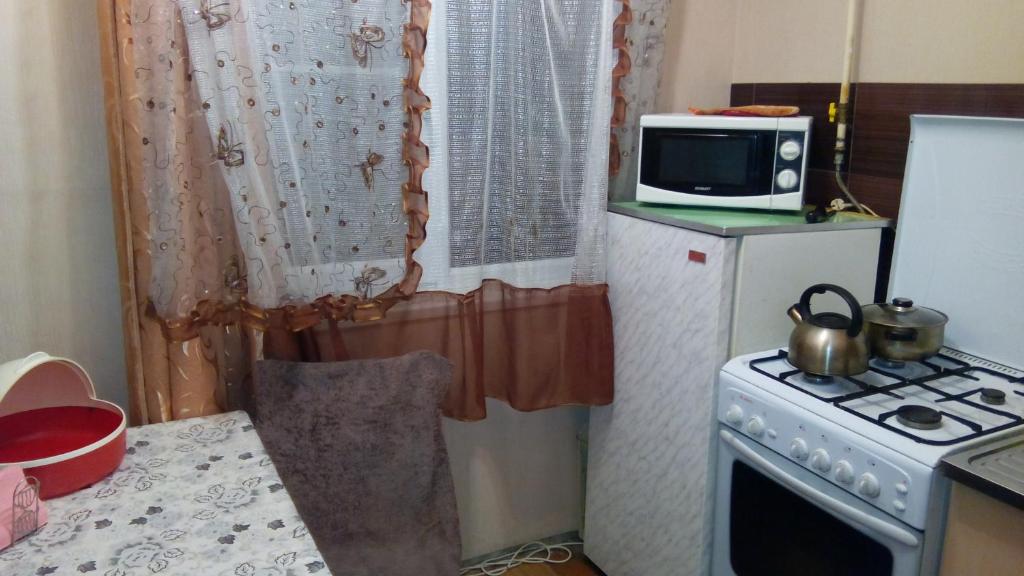ズラトウーストにあるПроспект Гагарина,восьмая линия,15の小さなキッチン(冷蔵庫、電子レンジ付)