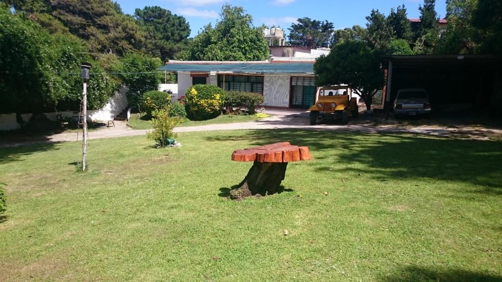 un tronco de árbol en medio de un patio en Alquiler zona centro en Villa Gesell