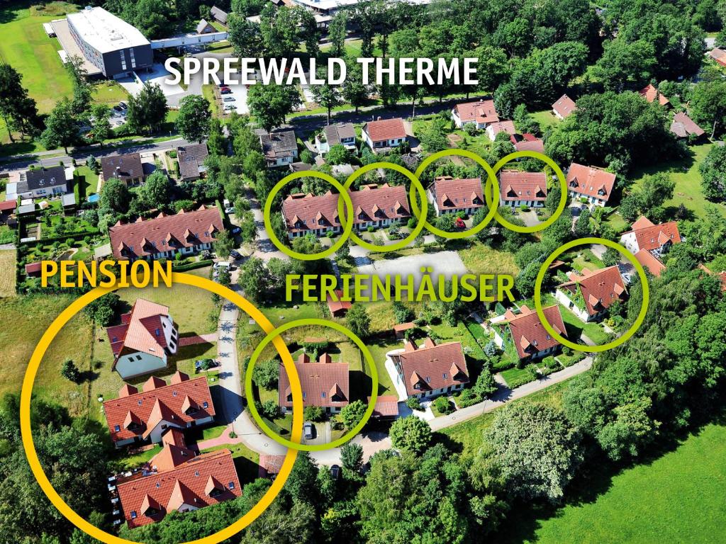 arial view of a house in a suburb at Spreewälder Feriendomizil/Pension in Burg