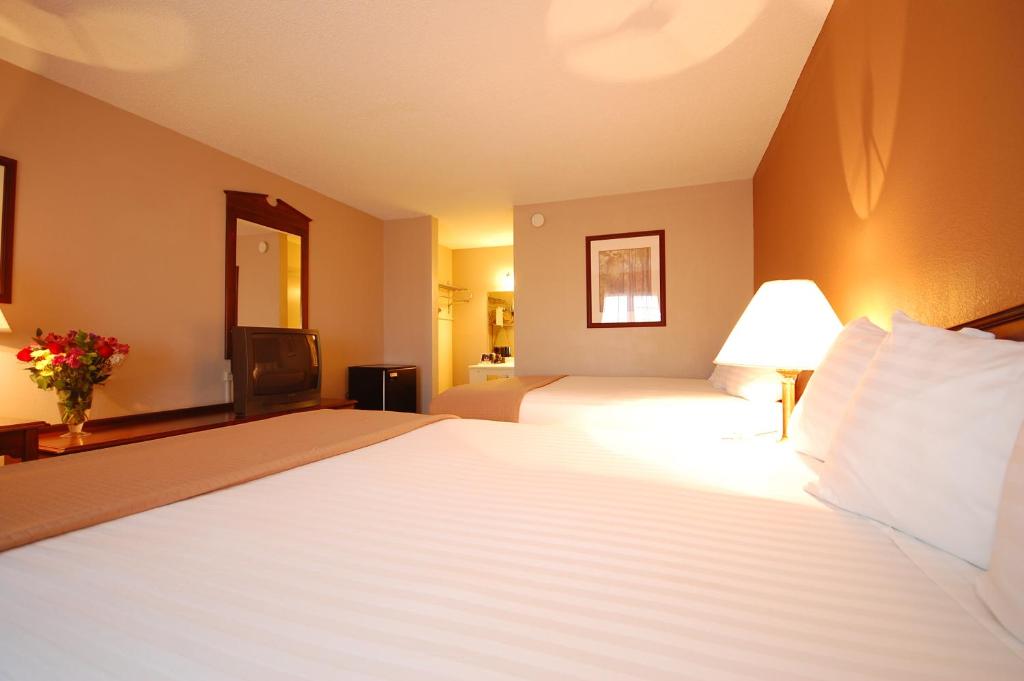 Magnuson Hotel Red Baron tesisinde bir odada yatak veya yataklar