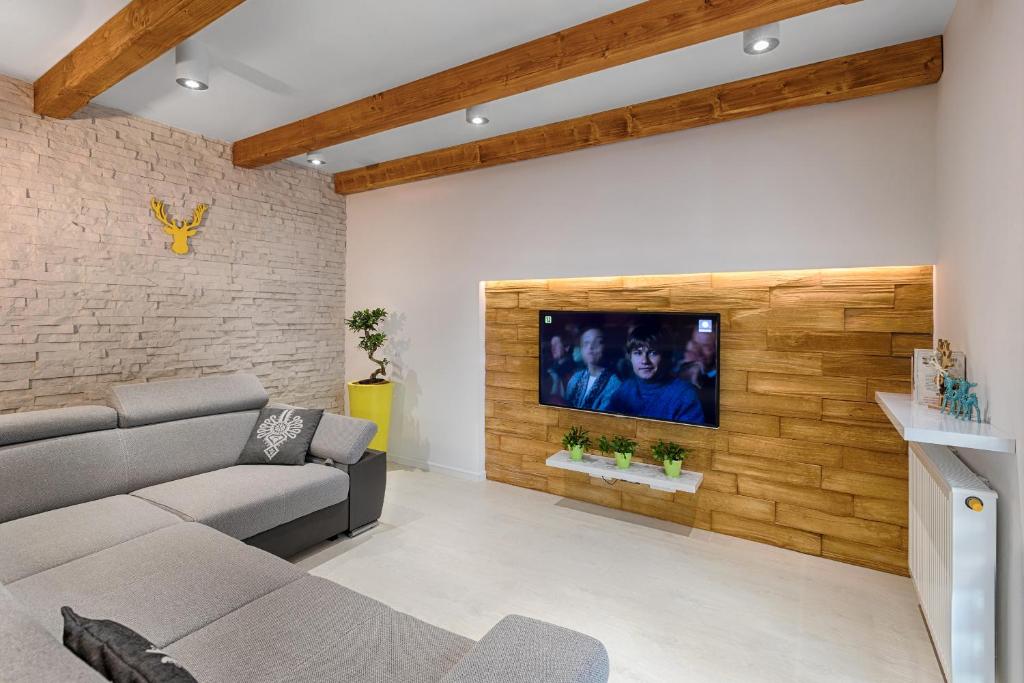 Televízia a/alebo spoločenská miestnosť v ubytovaní Apartamenty Gubałówka