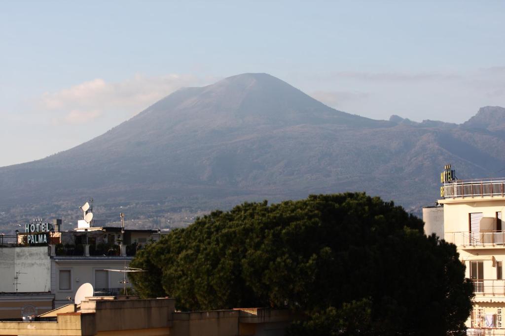 góra w oddali z budynkiem i drzewem w obiekcie Pompei Palace B&B w mieście Pompeje