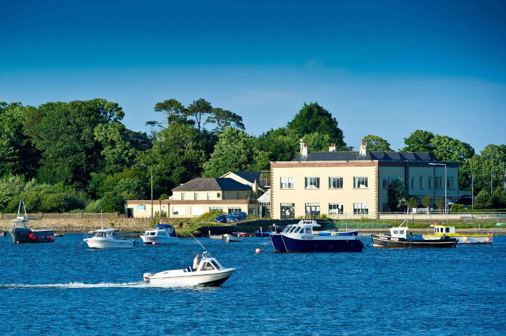 um grupo de barcos em uma massa de água em Riverbank House Hotel em Wexford