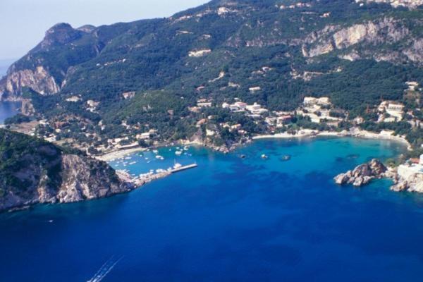 an aerial view of a large body of water at Sea View in Paleokastritsa