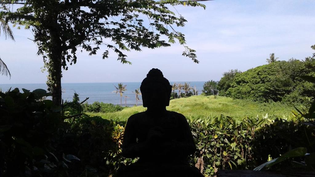 a silhouette of a person looking out at the ocean at Pondok Pisces Balian in Selemadeg