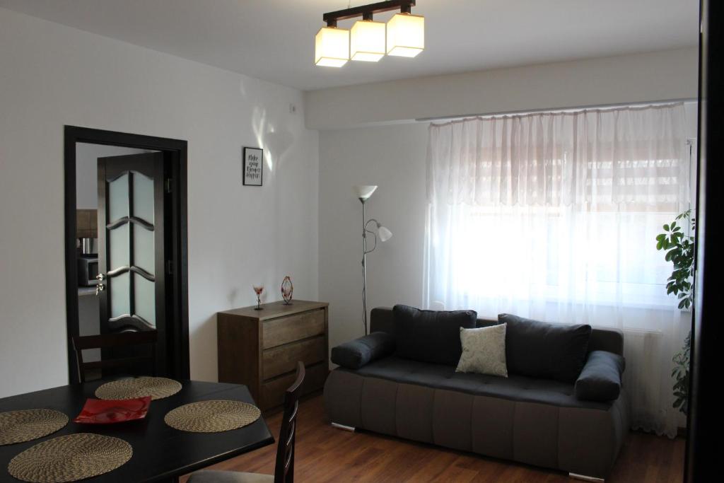 クラヨーヴァにあるStill Apartamentのリビングルーム(ソファ、テーブル付)