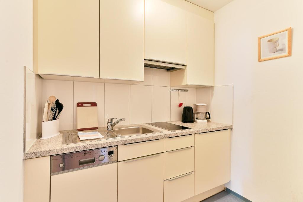Kuchyň nebo kuchyňský kout v ubytování Hotel Bergheim