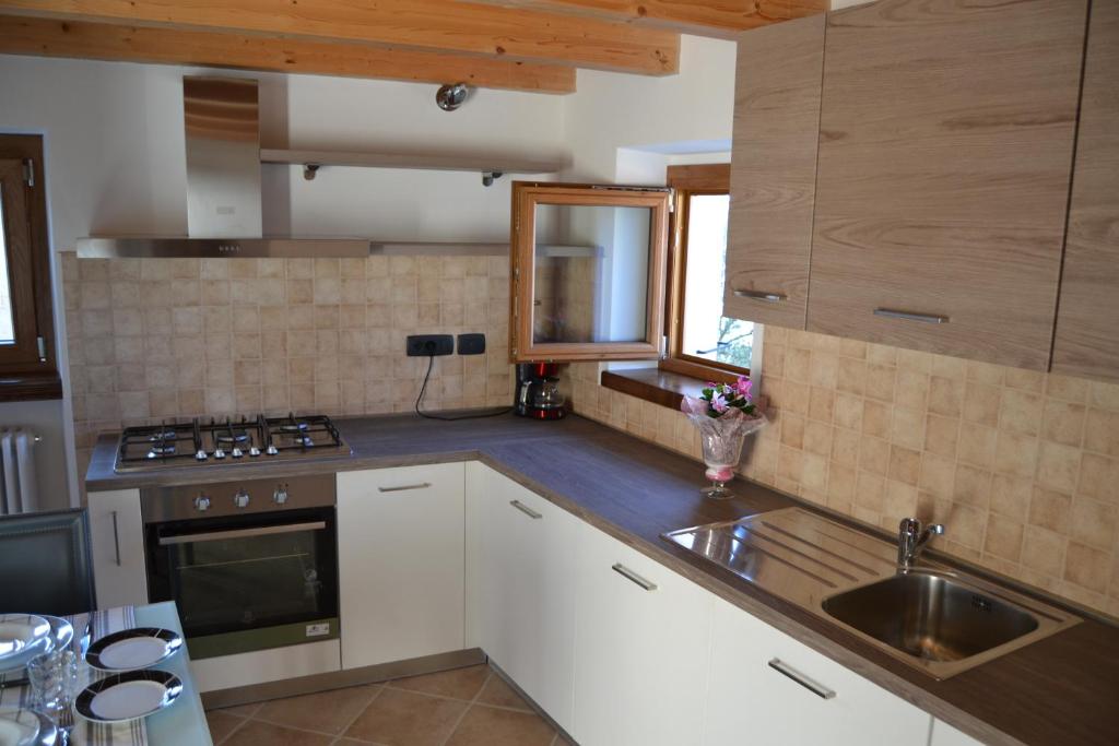a kitchen with a sink and a stove top oven at Ca el Finilet in Brenzone sul Garda