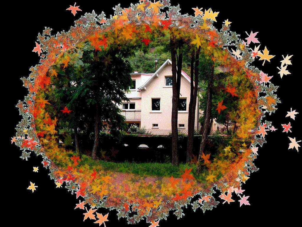 een huis omgeven door bomen en herfstbladeren bij Le Croissant de Lune in Ingersheim