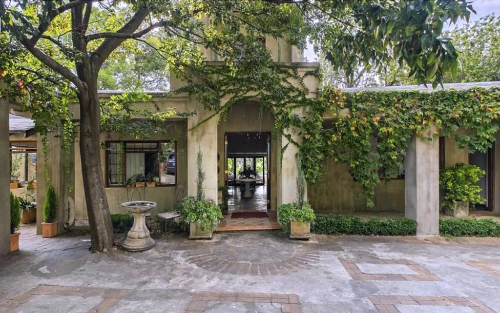 a building with a courtyard with trees and plants at Shepherd's Corner Guest House in Johannesburg