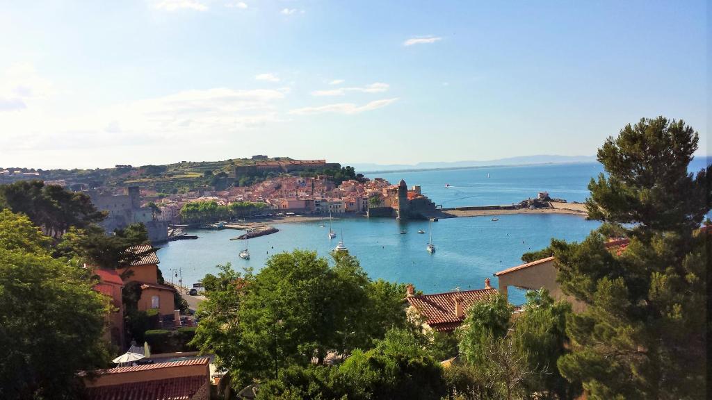une vue d'une rivière avec des bateaux dans l'eau dans l'établissement 4HC65 Appartement avec vue sur baie de Collioure, à Collioure