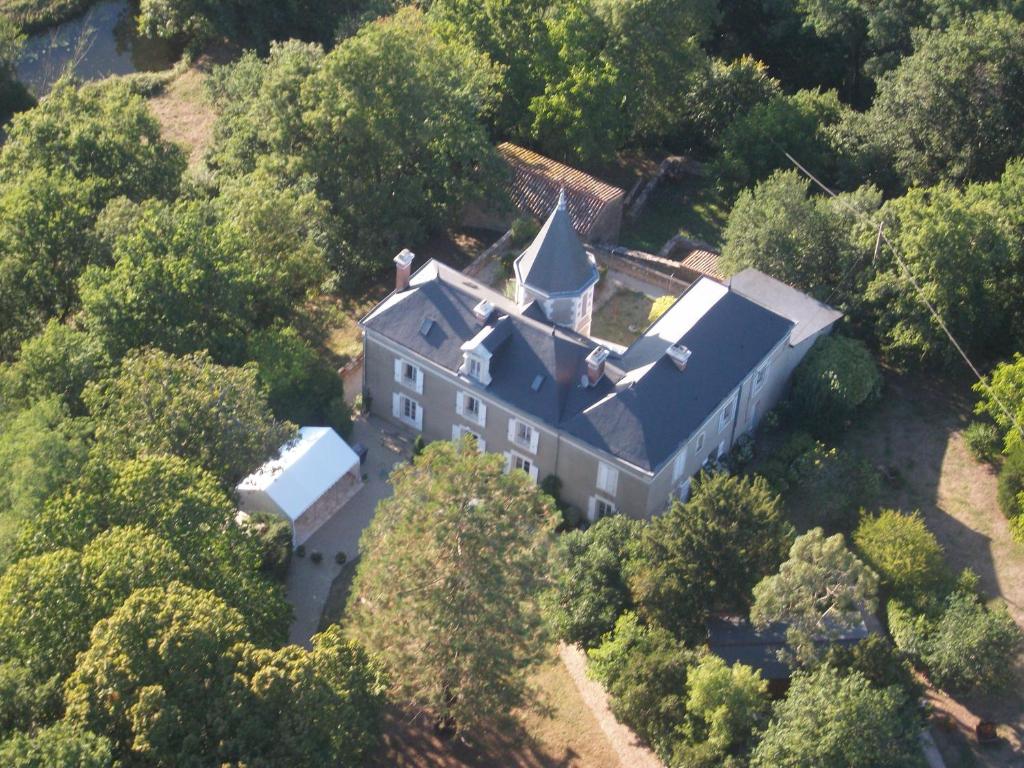an aerial view of a large house surrounded by trees at Logis La Folie in Mareuil-sur-Lay