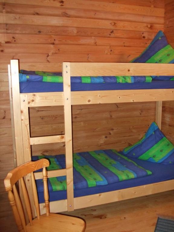 Palanda nebo palandy na pokoji v ubytování Hof Kranichweide, Holzblockhaus