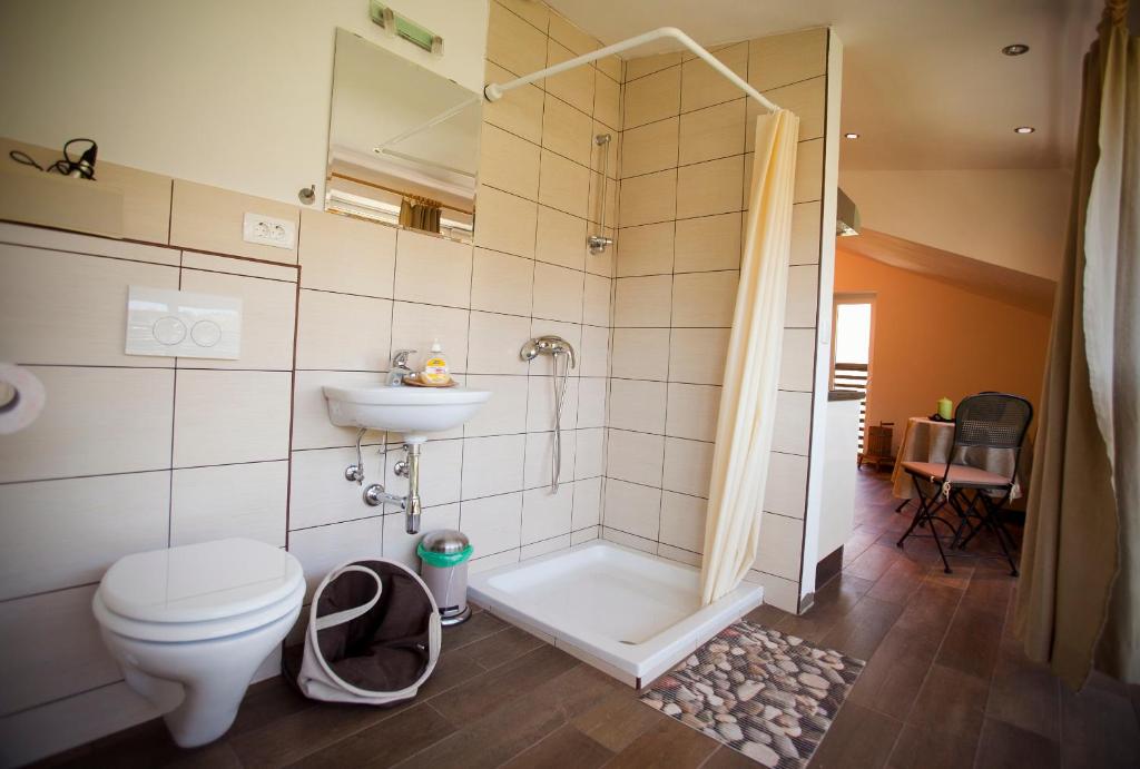 Koupelna v ubytování Apartments Soča