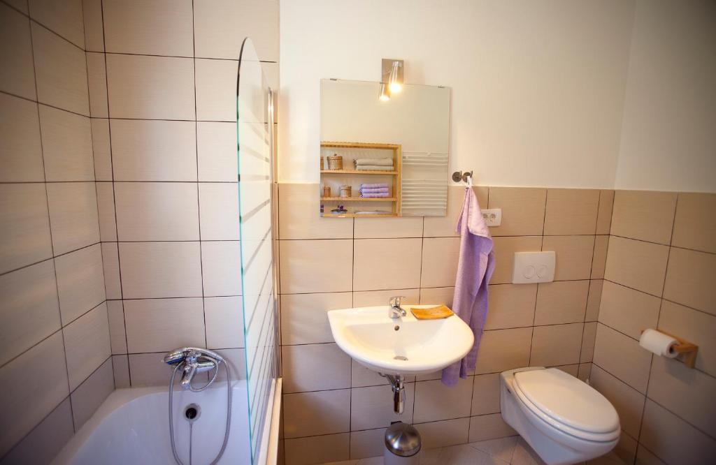 Koupelna v ubytování Apartments Soča
