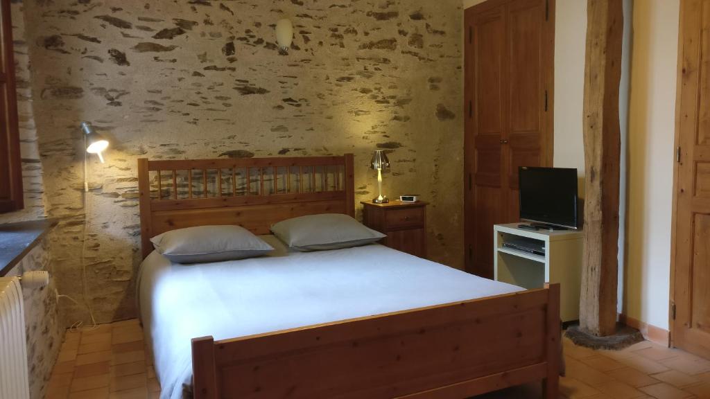 Un dormitorio con una cama grande y un televisor. en Le Clos De La Bouteille, en Angers