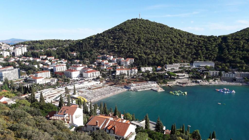 an aerial view of a city and a lake at Ana Guesthouse in Dubrovnik