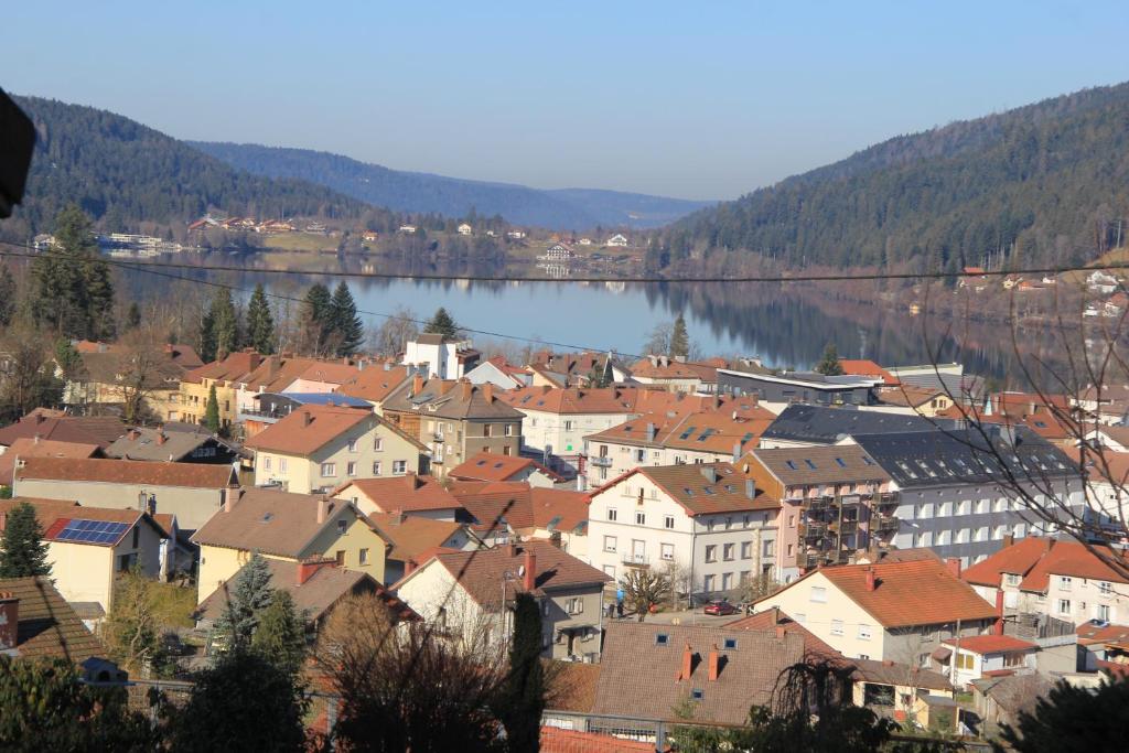 - une vue sur une ville avec une masse d'eau dans l'établissement Gîte du Belvédère, à Gérardmer