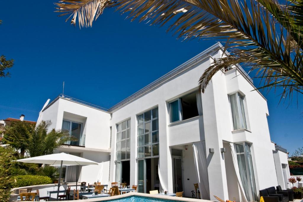 a white house with a pool and a palm tree at Villa Andrea in Pula