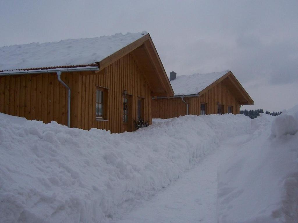 a couple of buildings covered in snow at Ferienhaus Zinnöcker in Breitenberg