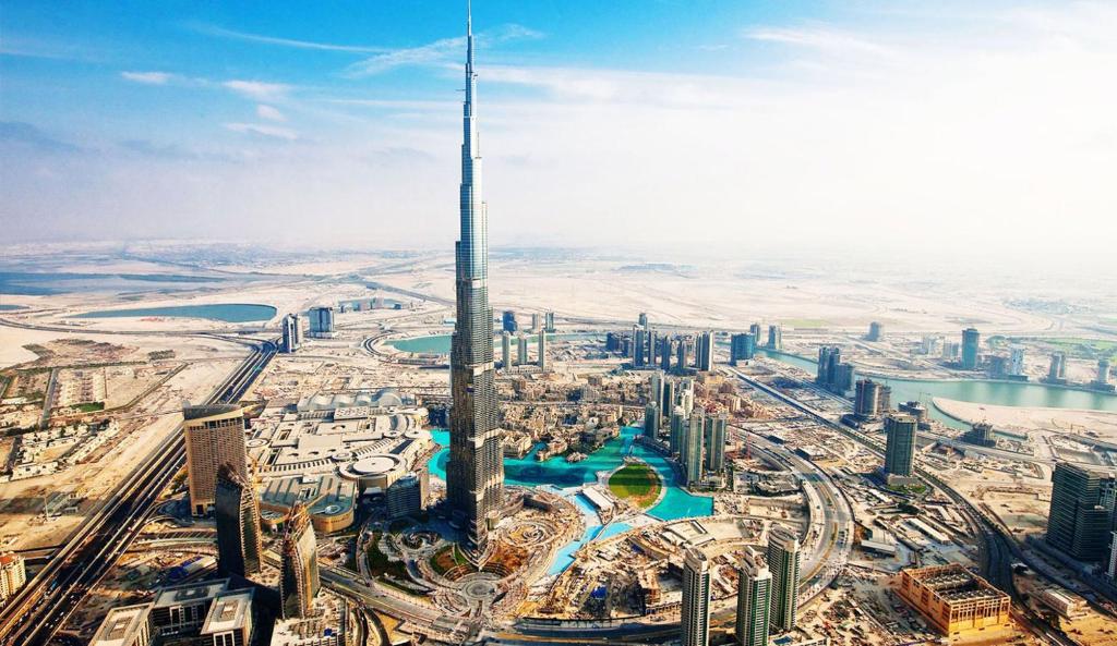 an aerial view of the burj khalifa and its surrounding city at Dubai Downtown View 5 in Dubai