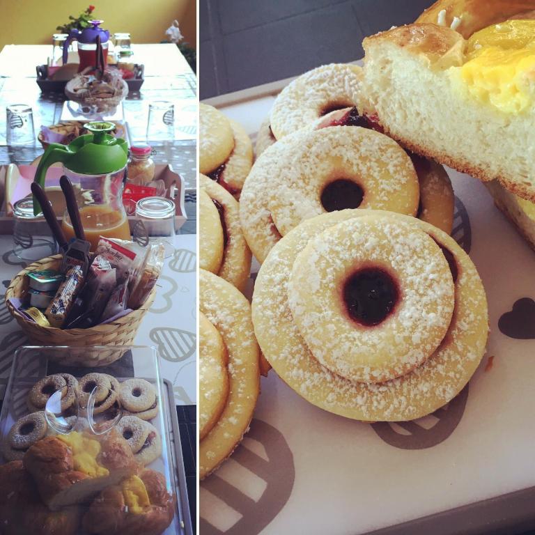 two pictures of different types of donuts on a table at Mille Soli Bed and Breakfast in Buggerru